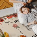 Personalized First Mom Now Grandma Birth Flower Tassel Soft Throw Blanket with Names and Title Mother's Day Birthday Gift for Mom Grandma Family