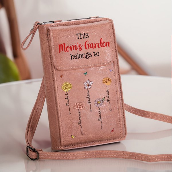 Personalizzato Questo appartiene a 1-12 fiori di nascita Borsa a tracolla in pelle PU con nomi e slot per carte Regalo di compleanno per la festa della mamma e della nonna