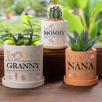 Personalized 1-12 Birth Flowers Ceramic Planter Pot with Drainage and Bamboo Base Birthday Mother's Day Gift for Mom Grandma