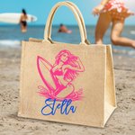Personalizado Multicolor Océano Surf Chica Grande Bolsa de Yute con Nombre Fiesta en la Playa Accesorios de Viaje Regalo de Cumpleaños para Mujeres Amantes del Surf
