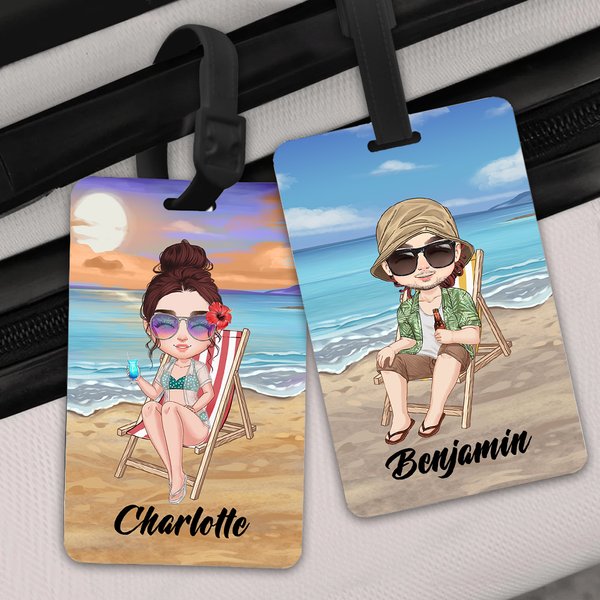 Personalised Sky Blue Sunset Cartoon Character Luggage Tag with Name Travel Accessories Birthday Gift for Family Friends