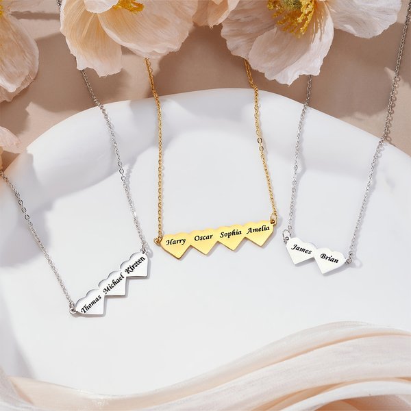 Collier familial personnalisé avec pendentif en forme de coeur 1-10 avec noms gravés Bijoux de femme délicats Cadeau d'anniversaire de la fête des mères pour maman grand-mère