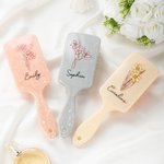 Personalized Birth Month Flower Hair Brush Mother's Day Bachelorette Party Birthday Gift for Women