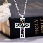 Personalized Cross 2-10 Birthstones Family Tree Necklace Dainty Jewelry Mother's Day Baptism Birthday Gift for Mom Grandma Christian