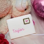 Personalized Pink Red Heart Stamp Shape Wool Felt Envelope with Embroidered Name Valentine's Day Birthday Gift for Women Men