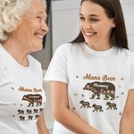 Personalized Floral Cute Bear Paw Print T-shirt Sweatshirt with Title and 1-12 Names Mother's Day Birthday Gift for Mom Grandma Family
