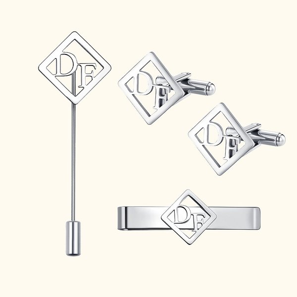 Gepersonaliseerde Initialen Naam Manchetknopen Das Clip Broche Pin Vaderdag Wedding Anniversary Birthday Gift voor Vader Mannen Groomsmen