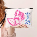 Personalized Multicolor Ocean Surfing Character Makeup Bag with Wrist Strap Travel Essentials Birthday Bridesmaid Gift for Surfing Lover