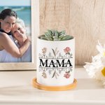 Personalized 1-12 Birth Flowers Ceramic Planter Pot with Drainage and Bamboo Base Birthday Mother's Day Gift for Mom Grandma