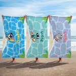 Toalla de playa personalizada con el nombre y de secado rápido diseño de animales marinos regalo de cumpleaños y fiesta en la piscina para niños