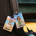 Personalized Sky Blue Sunset Cartoon Character Luggage Tag with Name Travel Accessories Birthday Gift for Family Friends