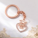 Personalized Zircon Heart-Shaped Graduation Cap Keychain with Name Charm Graduation Souvenir Backpack Accessories Gift for Graduates Classmates