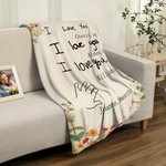 Personalized 1-8 Handwriting Photos Design Soft Throw Blanket with Name and Age Home Decor Mother's Day Birthday Gift for Mom Grandma