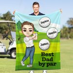 Personalised Cartoon Golf Player Design Soft Throw Blanket with Title and 1-12 Names Home Decor Birthday Gift for Family Golf Enthusiasts
