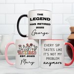 Personalised Multicolour Floral Retirement Themed 11 oz 15 oz Ceramic Mug with Name and Year Retirement Gift for Friend Family