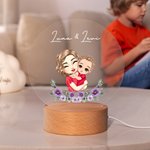 Lámpara de noche LED con nombre y base de madera Personalizada Mamá y niño de dibujos animados Flor de nacimiento Cumpleaños Decoración del hogar Regalo del Día de la Madre para mamá Abuela