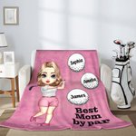 Personalised Cartoon Golf Player Design Soft Throw Blanket with Title and 1-12 Names Home Decor Birthday Gift for Family Golf Enthusiasts