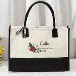Personlig 12 Zodiac Floral Canvas Tote Bag med navn Bærbar stor kapasitet Mors dag Bursdag Bursdagspensjonering Gaver til henne