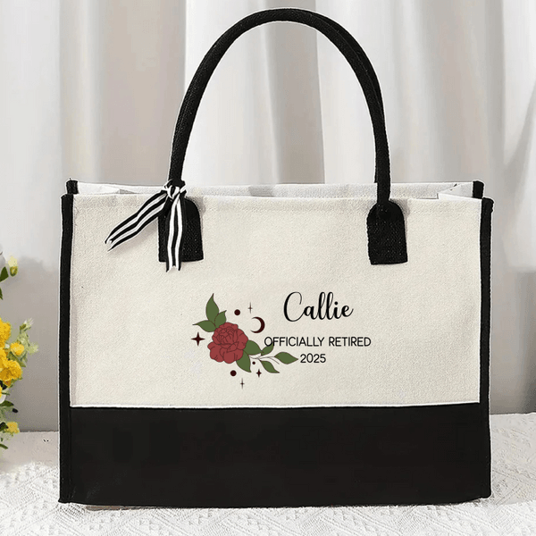 Personlig 12 Zodiac Floral Canvas Tote Bag med navn Bærbar stor kapasitet Mors dag Bursdag Bursdagspensjonering Gaver til henne
