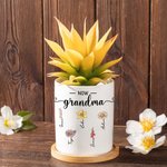 Personalisierte erste Mama jetzt Oma Geburt Blume Keramik Sukkulente Pflanzer Topf mit Namen und Bambus Basis Muttertag Geschenk für Mama Oma