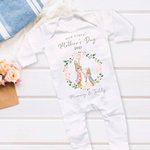 Personnalisé 100% coton Our First Mother's Day Flower Ring Rabbit Cartoon Style Baby Onesie with Name Gift for Mother New Born