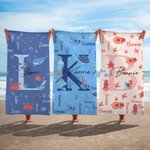 Toalla de playa de gran tamaño de secado rápido con iniciales de animales marinos personalizada Accesorios de viaje Vacaciones de verano Regalo de cumpleaños para la familia Amigos Niños