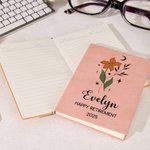 Personalized Zodiac Birth Flower A5 Leather Notebook with 100 Lined Pages and Name Retirement New Beginning Gift for Retirees Colleagues