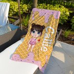 Gepersonaliseerde Cartoon Ice Cream Kid Character Oversized Quick Dry Strandlaken met Naam Zomer Vakantie Accessoires Verjaardagscadeau voor Jongens Meisjes