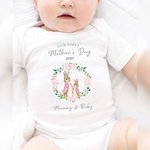 Personnalisé 100% coton Our First Mother's Day Flower Ring Rabbit Cartoon Style Baby Onesie with Name Gift for Mother New Born