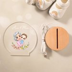 Lámpara de noche LED con nombre y base de madera Personalizada Mamá y niño de dibujos animados Flor de nacimiento Cumpleaños Decoración del hogar Regalo del Día de la Madre para mamá Abuela