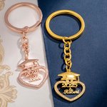 Personalized Zircon Heart-Shaped Graduation Cap Keychain with Name Charm Graduation Souvenir Backpack Accessories Gift for Graduates Classmates