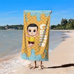 Gepersonaliseerde Cartoon Ice Cream Kid Character Oversized Quick Dry Strandlaken met Naam Zomer Vakantie Accessoires Verjaardagscadeau voor Jongens Meisjes