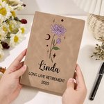Personalized Zodiac Birth Flower A5 Leather Notebook with 100 Lined Pages and Name Retirement New Beginning Gift for Retirees Colleagues