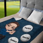 Personalised Cartoon Golf Player Design Soft Throw Blanket with Title and 1-12 Names Home Decor Birthday Gift for Family Golf Enthusiasts