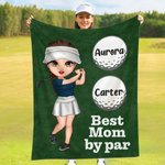 Personalised Cartoon Golf Player Design Soft Throw Blanket with Title and 1-12 Names Home Decor Birthday Gift for Family Golf Enthusiasts