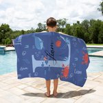 Toalla de playa de gran tamaño de secado rápido con iniciales de animales marinos personalizada Accesorios de viaje Vacaciones de verano Regalo de cumpleaños para la familia Amigos Niños