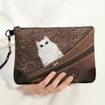 Personalisierte Vintage Cartoon 1-5 Hunde Katzen Lederhandtasche mit Reißverschluss Brieftasche mit Namen tragbare Clutch Tasche Geburtstagsgeschenk für Tierliebhaber Besitzer