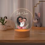 Lámpara de noche LED con nombre y base de madera Personalizada Mamá y niño de dibujos animados Flor de nacimiento Cumpleaños Decoración del hogar Regalo del Día de la Madre para mamá Abuela