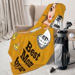 Personalised Cartoon Golf Player Design Soft Throw Blanket with Title and 1-12 Names Home Decor Birthday Gift for Family Golf Enthusiasts