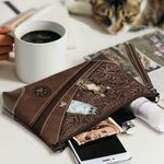 Personalisierte Vintage Cartoon 1-5 Hunde Katzen Lederhandtasche mit Reißverschluss Brieftasche mit Namen tragbare Clutch Tasche Geburtstagsgeschenk für Tierliebhaber Besitzer