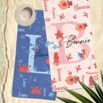 Toalla de playa de gran tamaño de secado rápido con iniciales de animales marinos personalizada Accesorios de viaje Vacaciones de verano Regalo de cumpleaños para la familia Amigos Niños