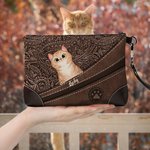 Personalisierte Vintage Cartoon 1-5 Hunde Katzen Lederhandtasche mit Reißverschluss Brieftasche mit Namen tragbare Clutch Tasche Geburtstagsgeschenk für Tierliebhaber Besitzer