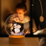 Lámpara de noche LED con nombre y base de madera Personalizada Mamá y niño de dibujos animados Flor de nacimiento Cumpleaños Decoración del hogar Regalo del Día de la Madre para mamá Abuela