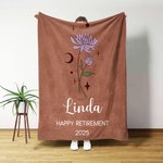 Personalizada Flor del Zodiaco Suave manta con nombre y texto Decoración del hogar Jubilación Nuevo comienzo Regalo para jubilados Colegas