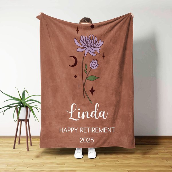 Personlig mykt pledd med stjernetegn blomst navn og tekst hjemmedekorasjon pensjonsgave til pensjonister kollegaer