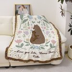 Personlig blommig kramande björn tofs mjuk kasta filt med namn heminredning mors dag födelsedagspresent till mamma mormor