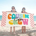 Personalized Multicolor Plaid Cousin Crew Quick Dry Oversized Beach Towel with Name Summer Travel Holiday Essential Birthday Gift for Family Kids