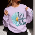 Personalized Multicolor 1-16 Names Light Blue Chrysanthemum Soft Crew Neck T-shirt Sweatshirt with Title Birthday Mother's Day Gift for Grandma