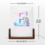 Personalisiertes Niedliches Fantasie Einhorn Acryl LED Nachtlicht mit Namen Initiale Holzsockel Kinderzimmer Haus Deko Geburtstag Geschenk für Kinder
