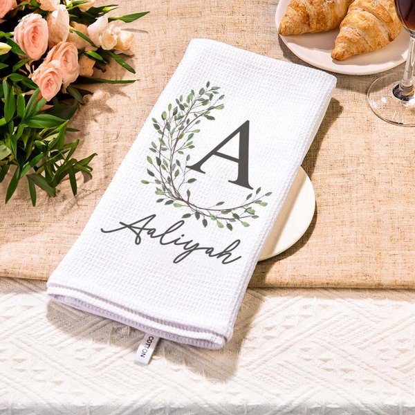 Personalisiertes Super Saugfähiges Kranz Waffel Serviette Handtuch mit Initiale Namen Datum Tischdeko Jahrestag Hochzeit Geschenk für Freunde Familie